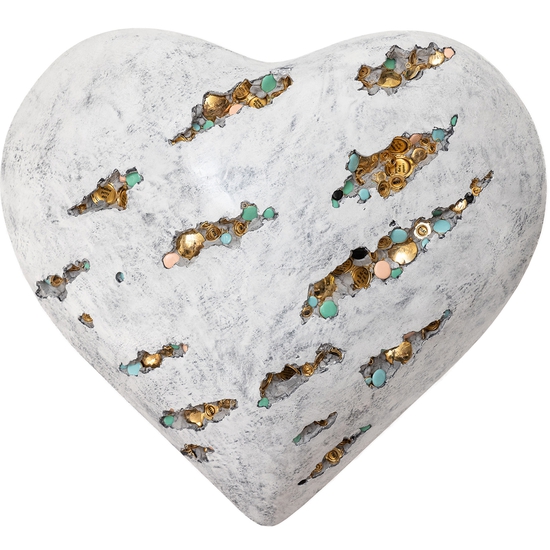 Jessica Lichtenstein: One Last Question, 2021, Concrete and plaster heart with engraved lockets, 21 x 24 x 9 inches