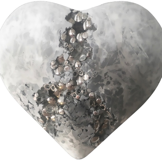 Jessica Litchenstein: With No Before or After, 2021, Concrete and plaster heart with engraved lockets and watches