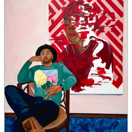 Barry Johnson: Don't Forget About When, 2022, Oil and latex on canvas, 48 x 36 x 2.25 inches