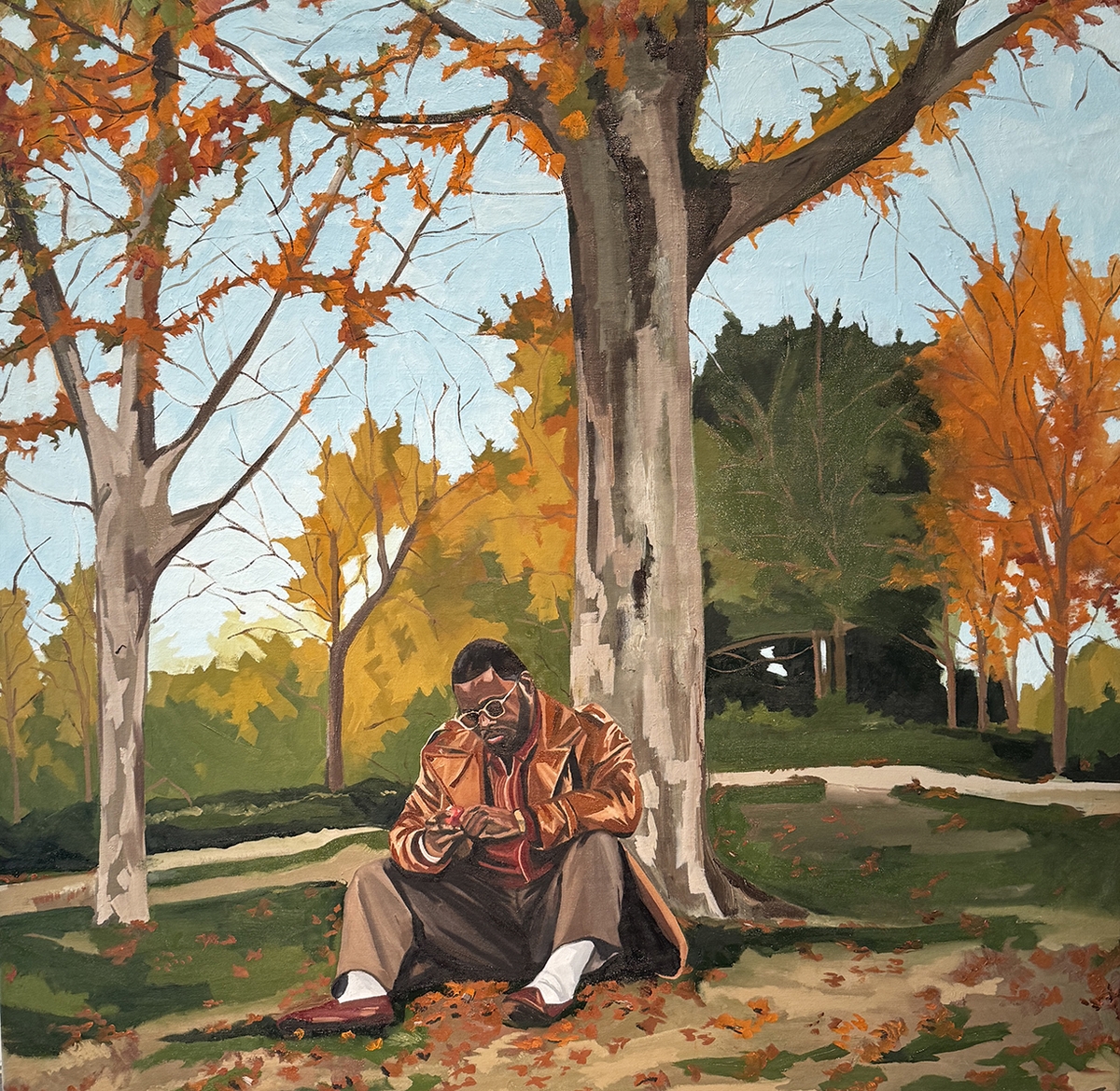 Barry Johnson, fall thoughts on cloud-filled hills, 2026, Oil on canvas, 49 x 51 x 1 inches