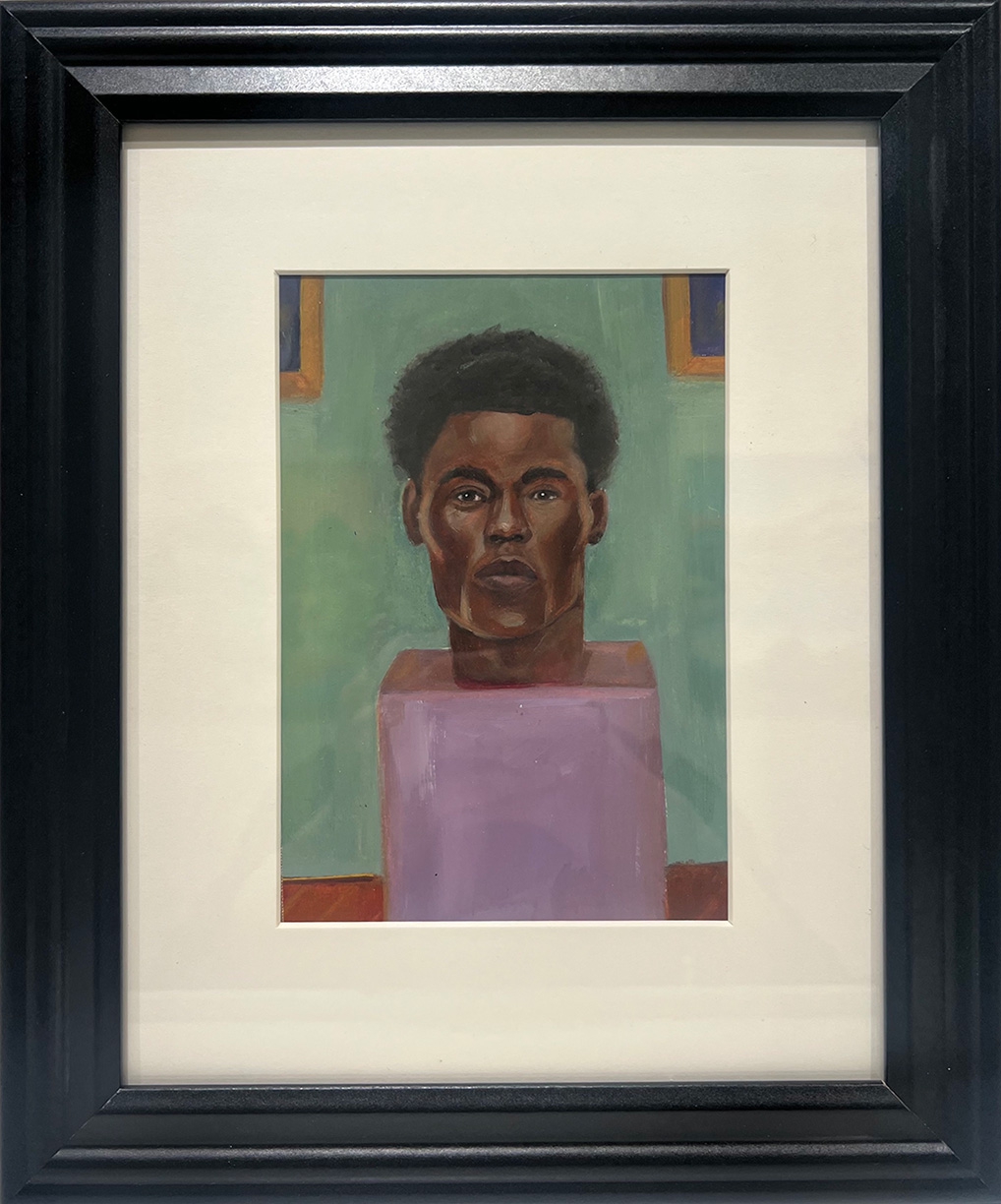 Barry Johnson: Here I Stand, 2024, Oil on paper, 6.5 x 4.5 inches (framed dimensions: 12 x 10 x .5 inches)