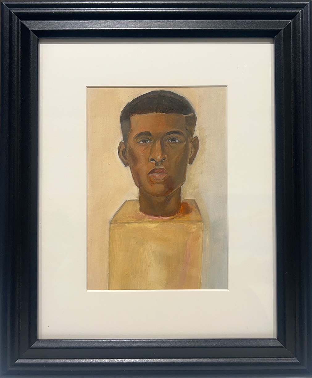 Barry Johnson: I Survived, 2024, Oil on paper, 6.5 x 4.5 inches (framed dimensions: 12 x 10 x .5 inches)