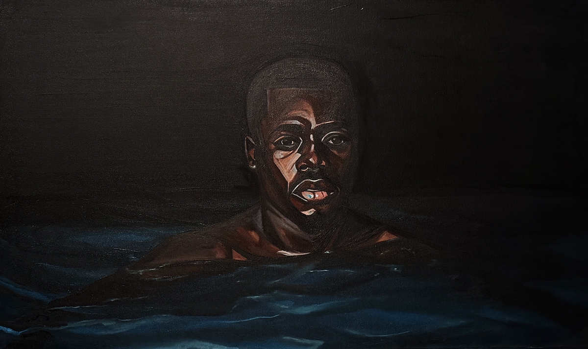 Barry Johnson, infamy, 2026, Oil on canvas, 36 x 60 x 1.5 inches