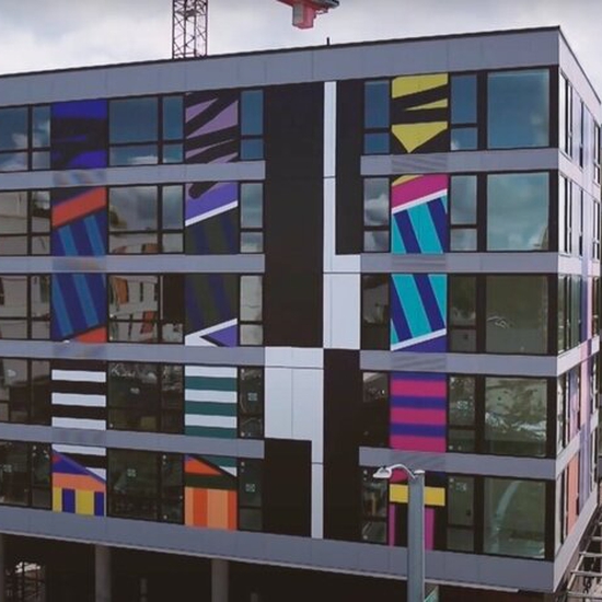 Public installation on exterior of the new Midtown Building, Seattle, image courtesy of artist