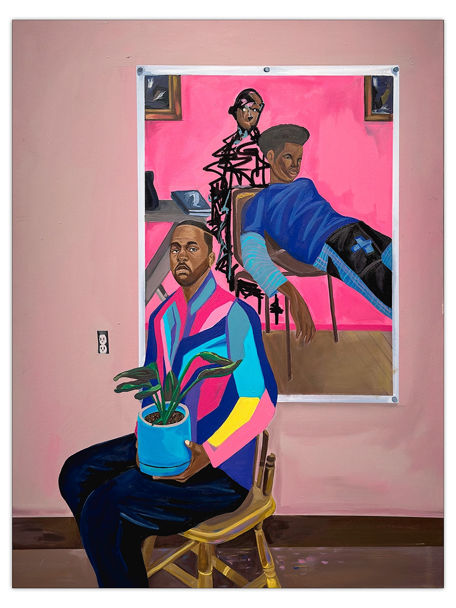 Barry Johnson: Sad Boy In The Corner, 2022, Oil and latex on canvas, 48 x 36 inches