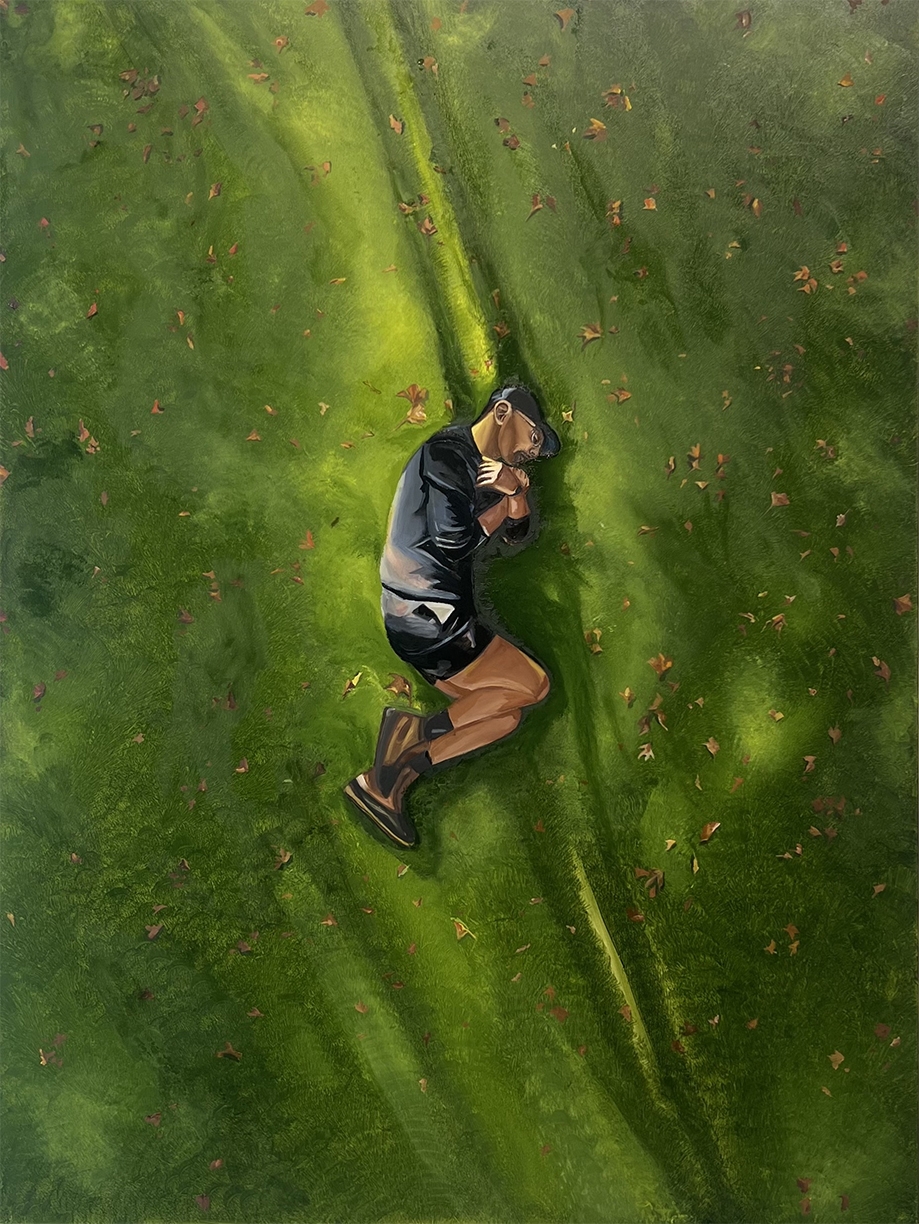 Barry Johnson, Suspended, 2024, Oil on panel, 48 x 36 x 2 inches