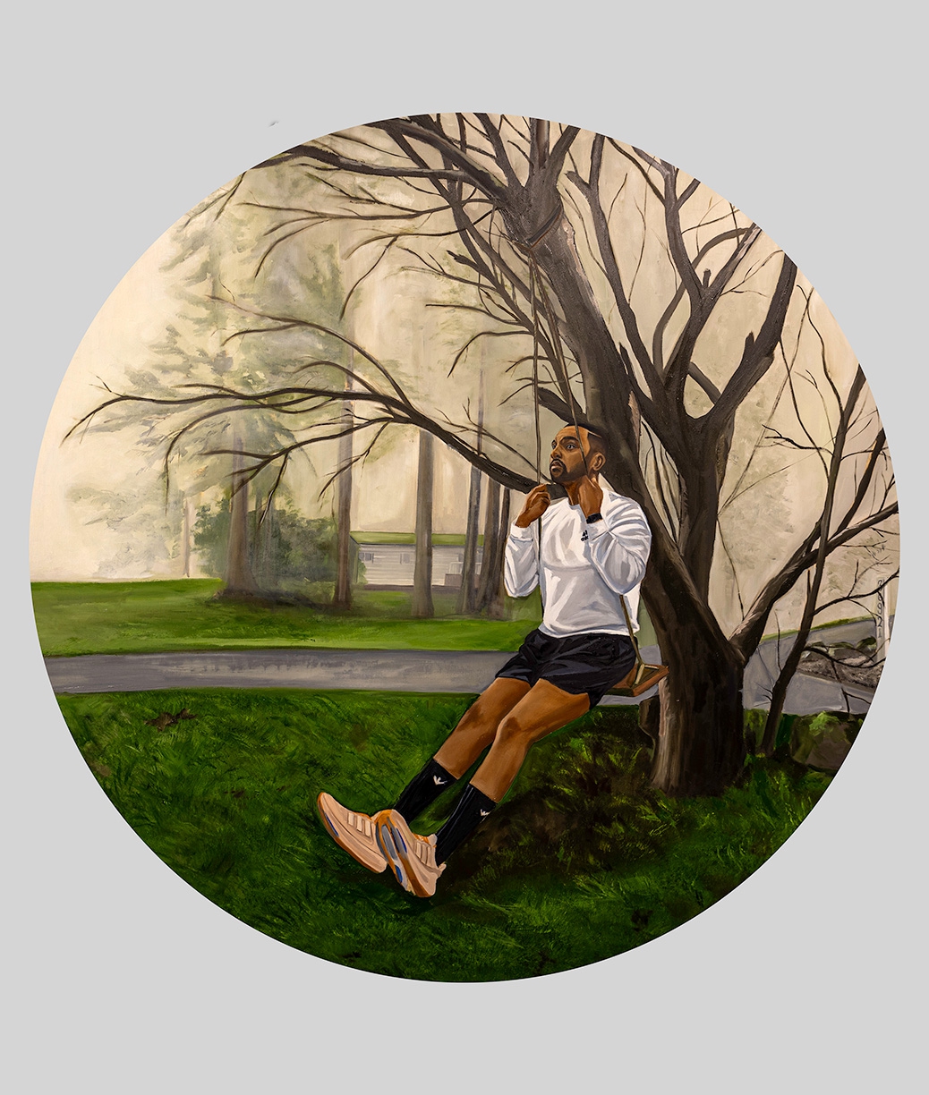 Barry Johnson: We Laughed On Our Last Call, 2024, Oil on panel, 48 x 48 x 1 inches