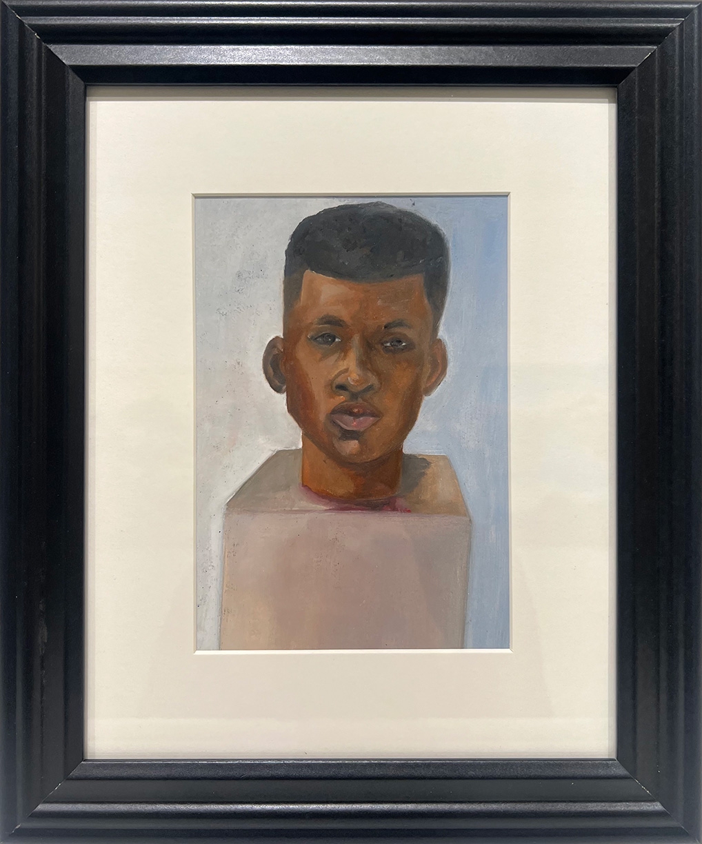 Barry Johnson: Why Me, Why Now, 2024, Oil on paper, 6.5 x 4.5 inches (framed dimensions: 12 x 10 x .5 inches)