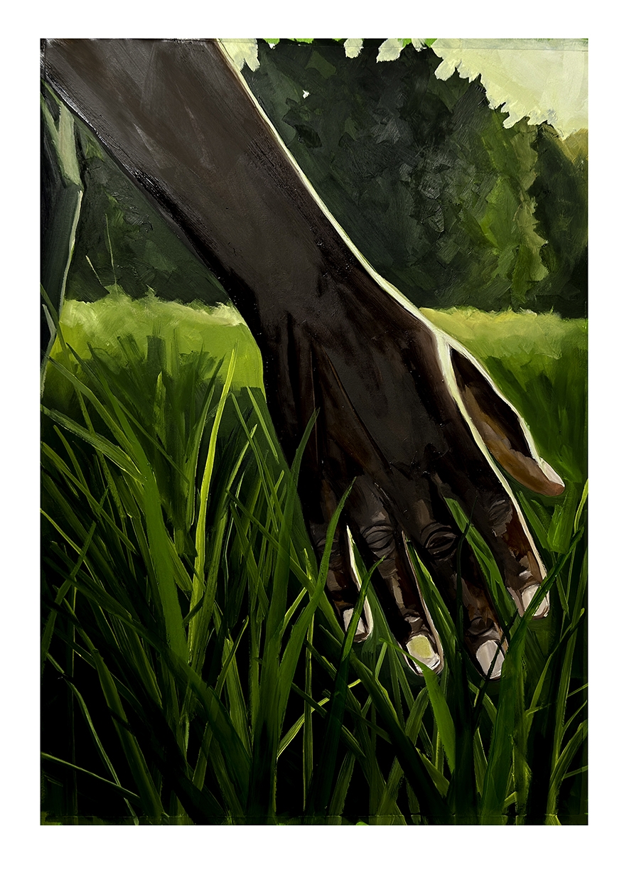 Barry Johnson, grassy blades cut deep, 2026, Oil on paper, 27 x 19 inches, Framed size 33 x 25 x .75 inches