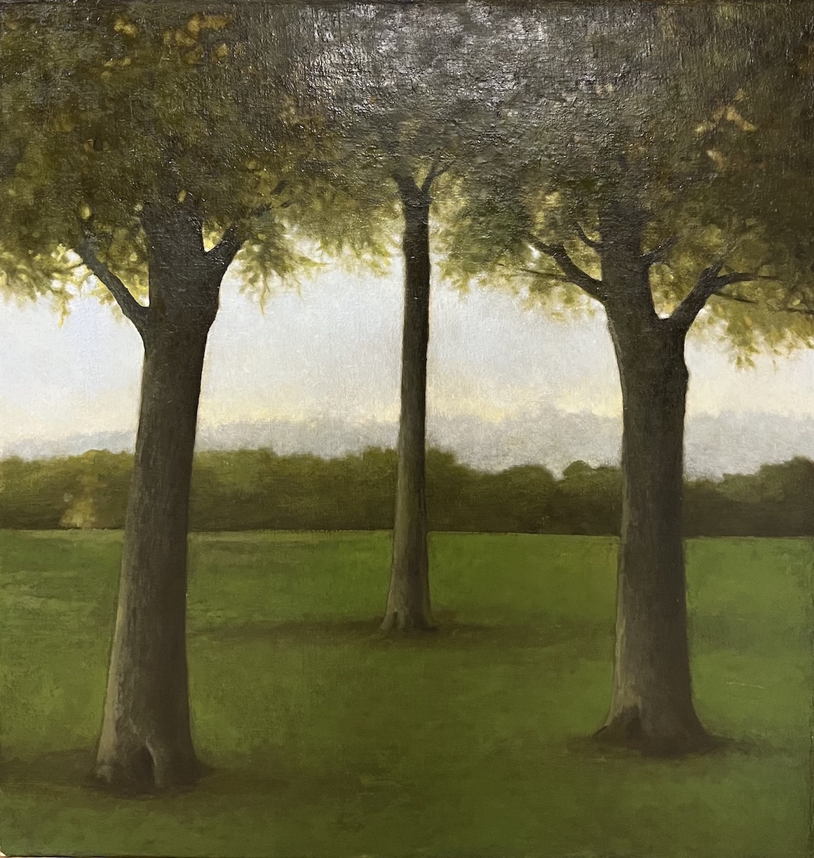 Jeff Joyce: Trio (Giorgione’s Garden), 2000-2002, Oil on linen mounted on masonite, 48 x 46 x 1.75 inches (framed dimensions: 56.5 x 54.25 inches)