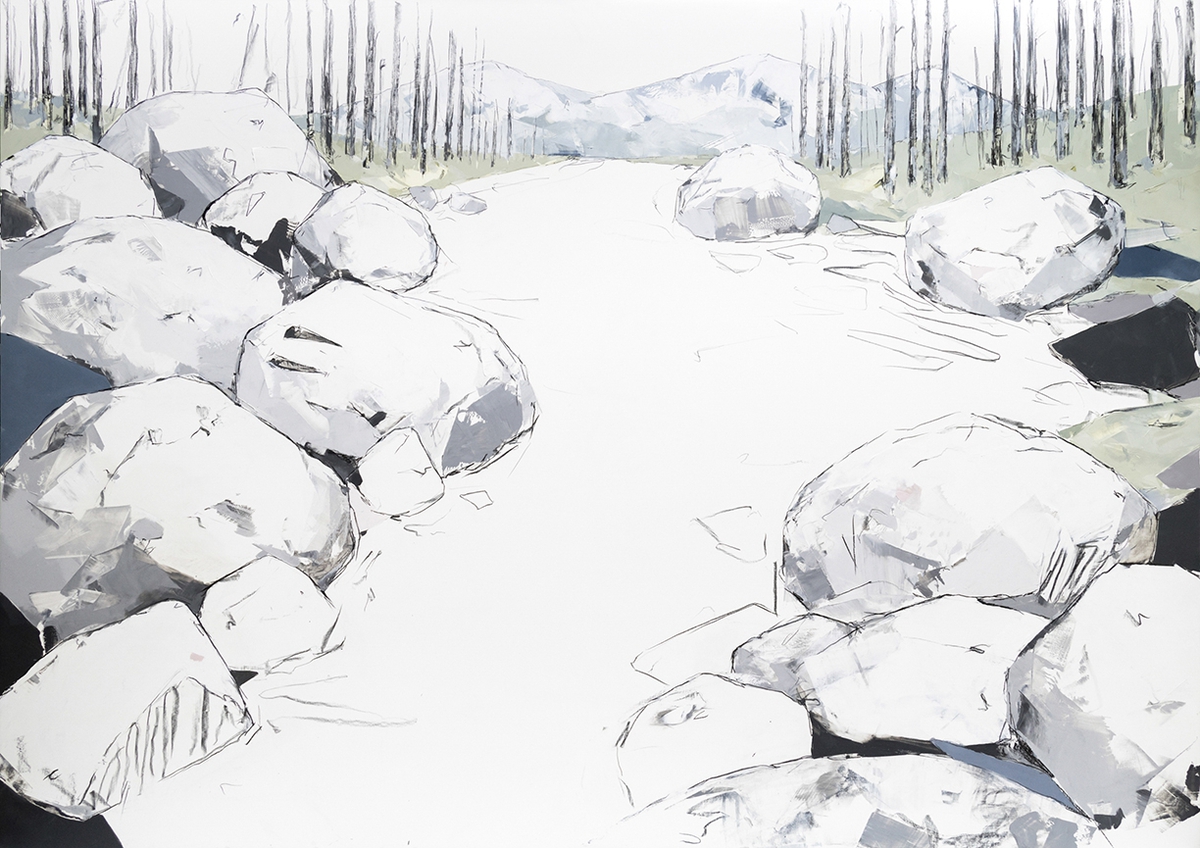 Mya Kerner: Oj Ty Rzeko, 2019, Oil and graphite on panel, 60 x 84 x 2 inches