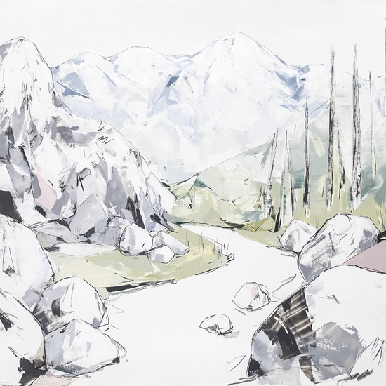 Mya Kerner: Through Any Space, an Avenue, 2019, Oil and graphite on panel, 43 x 60 inches