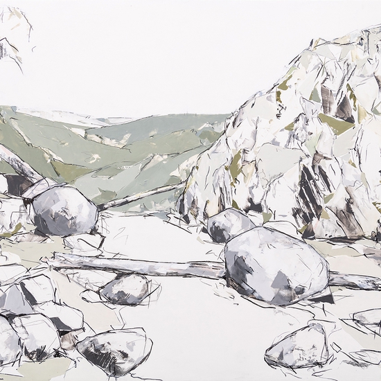 Mya Kerner: Weighted Depths, Released, 2021, Oil and graphite on panel, 36 x 48 inches