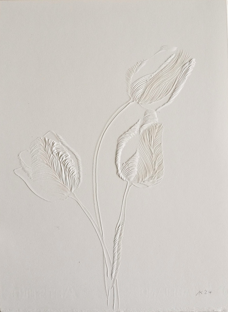 Andreas Kocks: #2418, 2024, Carved watercolor paper, 15 x 11.25 inches