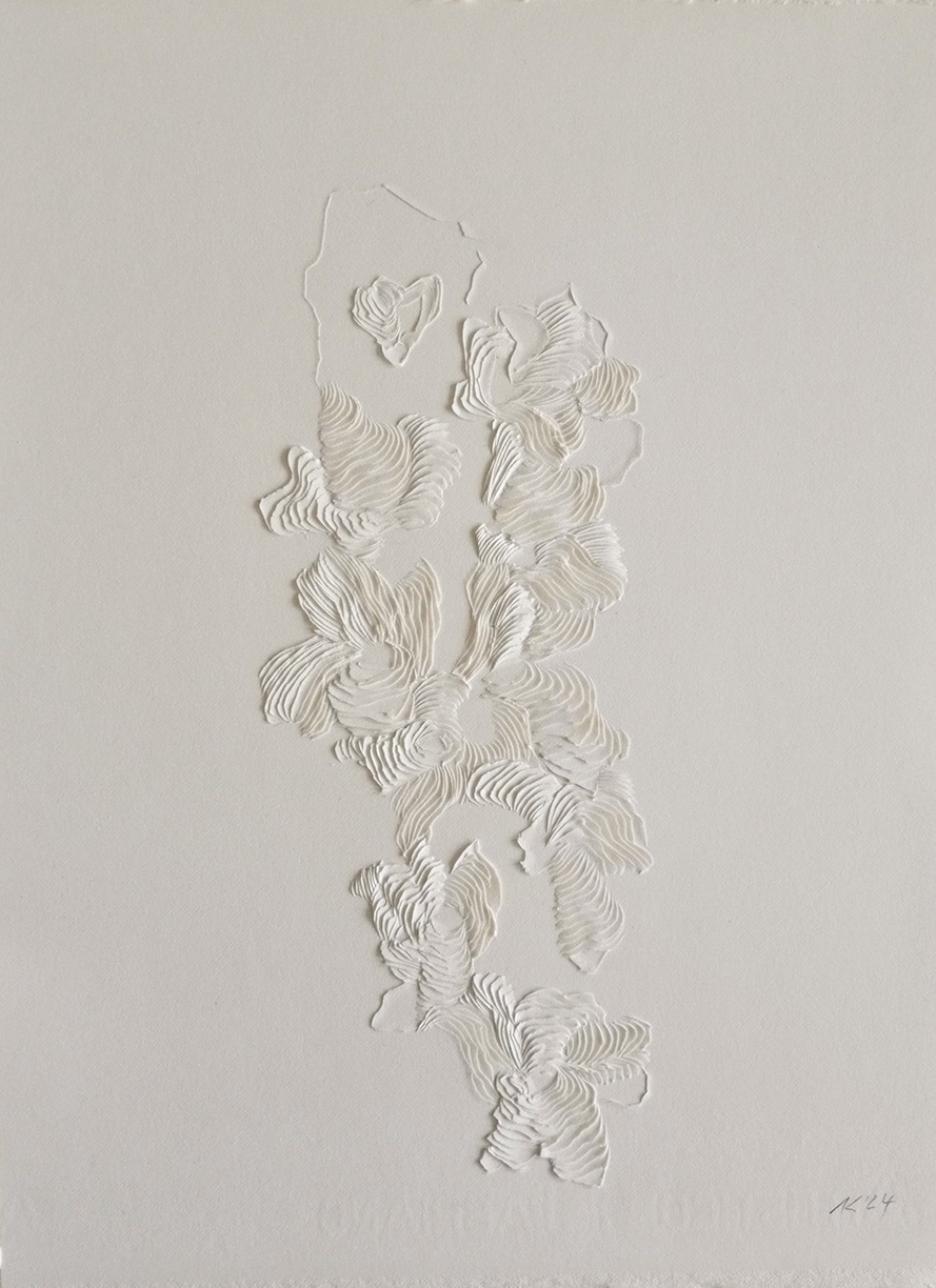 Andreas Kocks: #2420, 2024, Carved watercolor paper, 15 x 11.25 inches