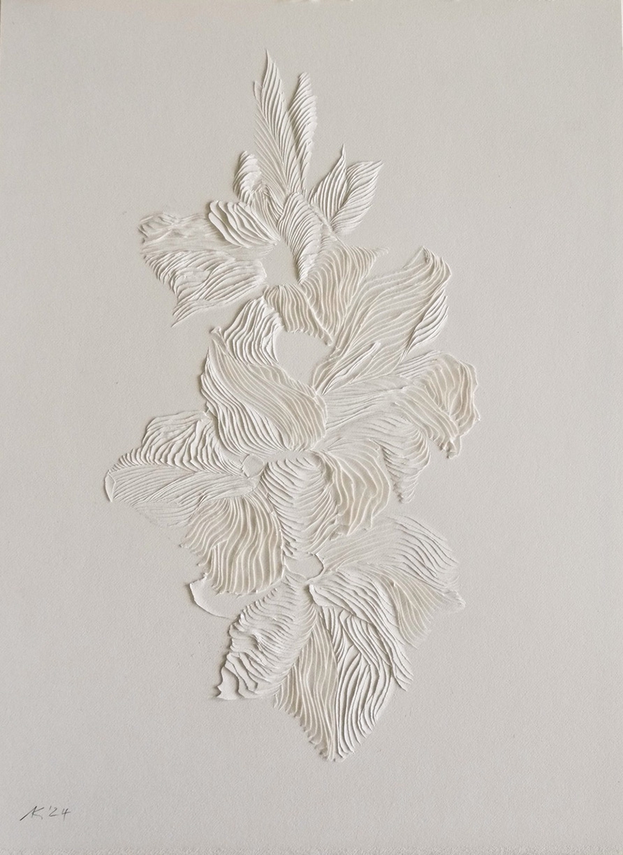 Andreas Kocks: #2421, 2024, Carved watercolor paper, 15 x 11.25 inches