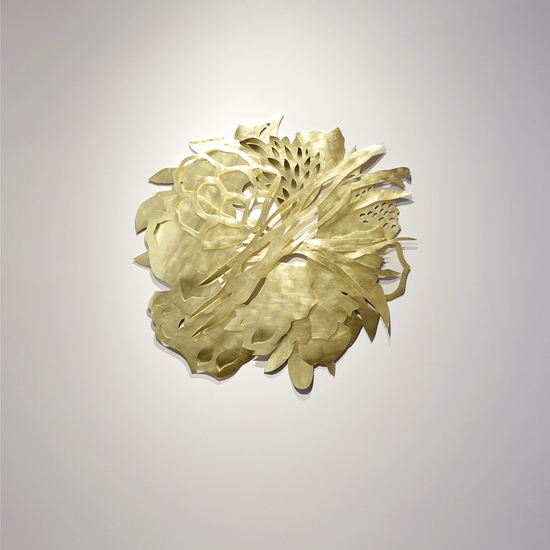 Andreas Kocks: Harvest Moon (#1809AU), 2019, Gold leaf on watercolor paper, 57 diameter x 2 inches