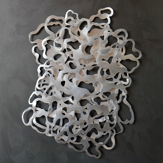 Andreas Kocks: Nocturne (#2201A), 2022, Aluminum leaf on watercolor paper on wood