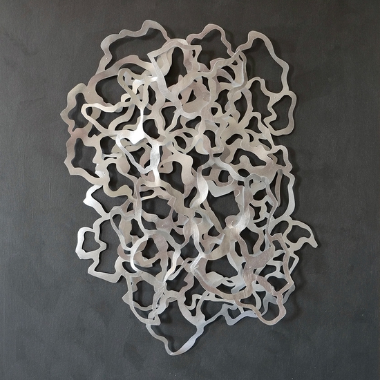 Andreas Kocks: Nocturne (#2202A), 2022, aluminum leaf on watercolor paper on wood, 25.5 x 21.5 inches