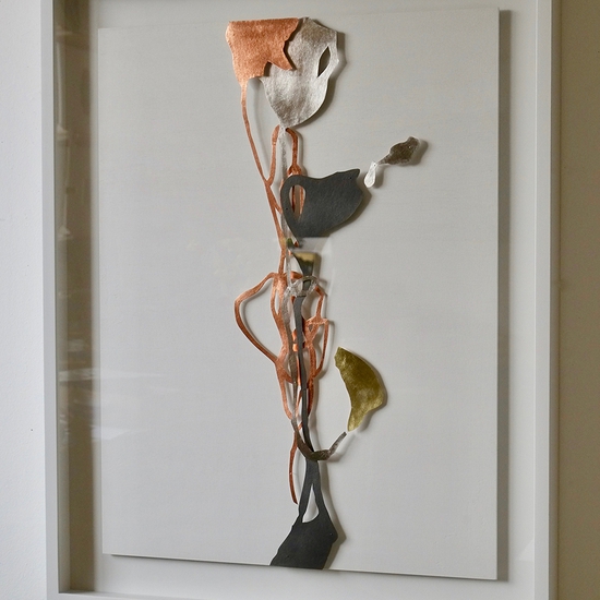 Andreas Kocks: Ophelia II (#1902M), 2019, Graphite, gold leaf, platinum leaf, copper leaf on watercolor paper on wood, 34 x 27 x 2 inches (framed dimensions: 42 x 34 x 3 inches)