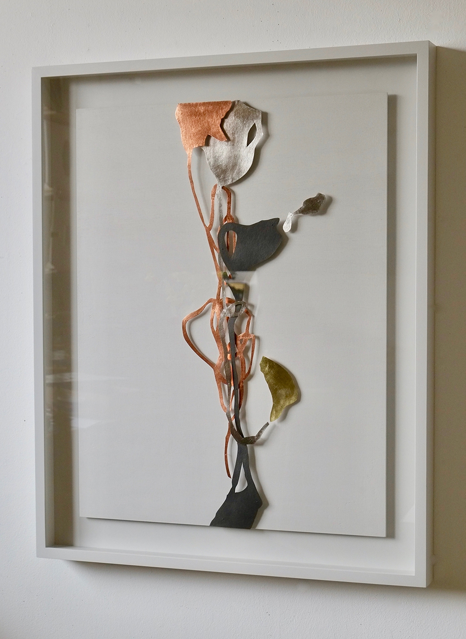 Andreas Kocks: Ophelia II (#1902M), 2019, Graphite, gold leaf, platinum leaf, copper leaf on watercolor paper on wood, 34 x 27 x 2 inches (framed dimensions: 42 x 34 x 3 inches)