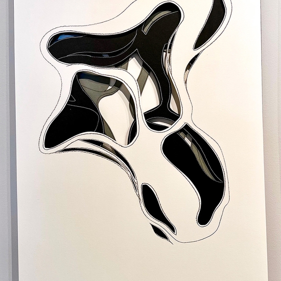 Andreas Kocks: Real Ghost (IC), 2022, Pencil and crayon on divided papers, cut, 22.5 x 15 x 1 inches