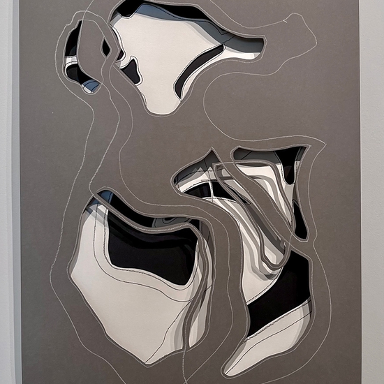 Andreas Kocks: Real Ghost (ID), 2022, Pencil and crayon on divided papers, cut, 22.5 x 15 x 1 inches