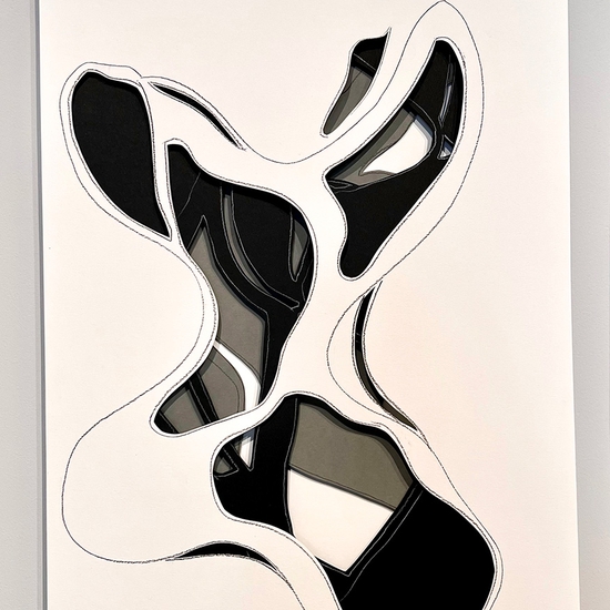 Andreas Kocks: Real Ghost (IIA), Pencil and crayon on divided papers, cut, 2022, 22.5 x 15 x 1 inches