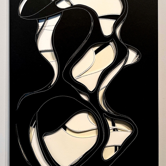Andreas Kocks: Real Ghost (IIC), Pencil and crayon on divided papers, cut, 2022, 22.5 x 15 x 1 inches