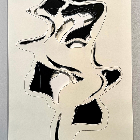 Andreas Kocks: Real Ghost (IID), Pencil and crayon on divided papers, cut, 2022, 22.5 x 15 x 1 inches