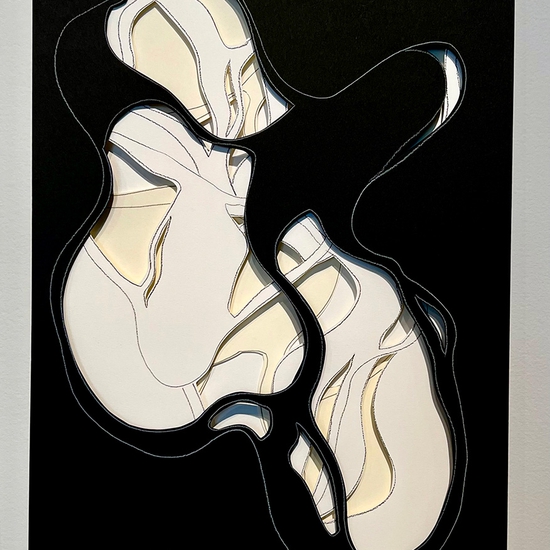 Andreas Kocks: Real Ghost (IIIB), Pencil and crayon on divided papers, cut, 2022, 22.5 x 15 x 1 inches