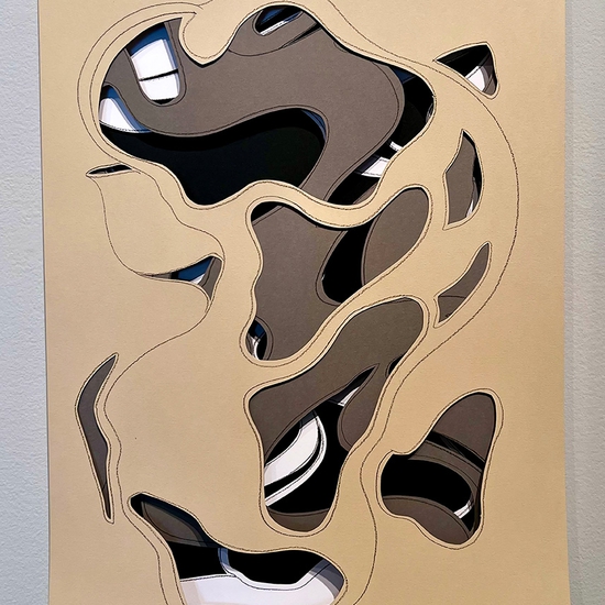 Real Ghost (IIIC), Pencil and crayon on divided papers, cut, 2022, 22.5 x 15 x 1 inches