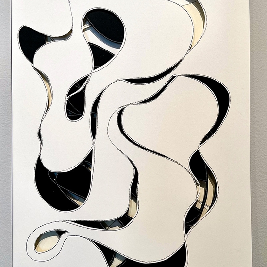 Andreas Kocks: Real Ghost (IIID), Pencil and crayon on divided papers, cut, 2022, 22.5 x 15 x 1 inches