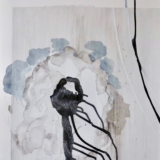 Andreas Kocks: Shimmer I (#1908W), 2019, Watercolor and graphite on watercolor paper, carved, 32.5 x 23 x 1.5 inches