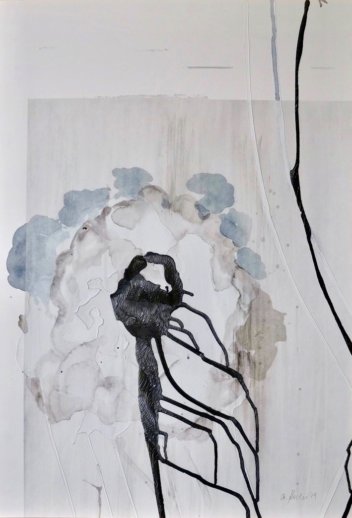 Andreas Kocks: Shimmer I (#1908W), 2019, Watercolor and graphite on watercolor paper, carved, 32.5 x 23 x 1.5 inches
