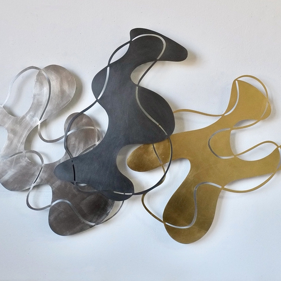Andreas Kocks, Three Graces (#2451P/SG/AU), 2025, Palladium Leaf, Steel and Graphite, Gold Leaf, 27.5x41.5x1 inches