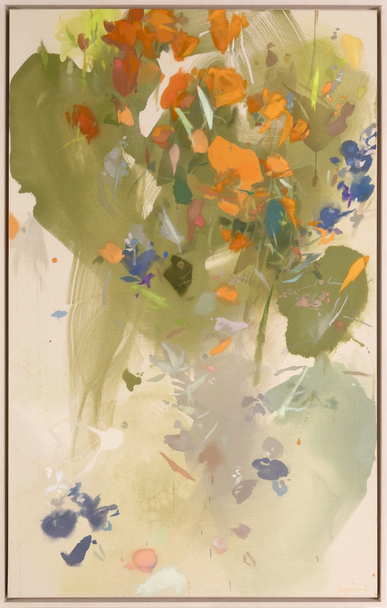 Emily Leonard: April (California Poppies and Lupine), 2024, Oil on canvas, 47 x 29.5 x 1.5 inches (framed dimensions: 49.5 x 31.5 x 2 inches)