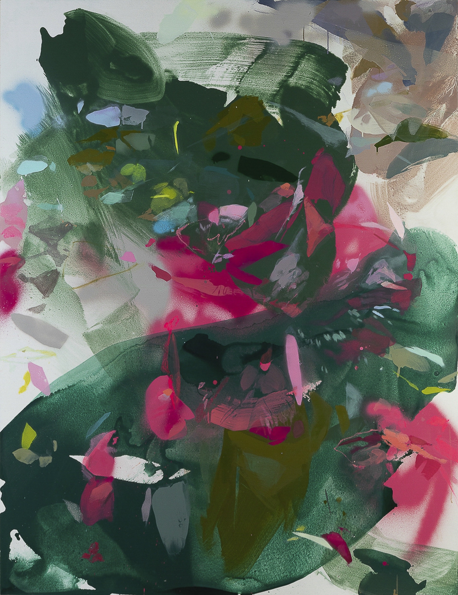 Emily Leonard: Camellia In Flight, 2024, Oil on Panel, 60 x 46 x 3.25 inches