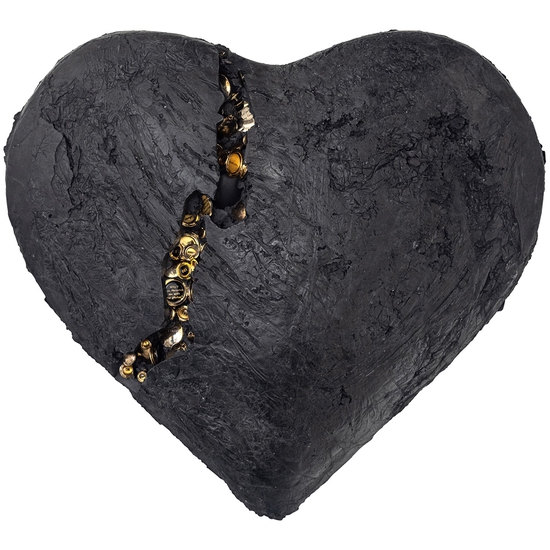 Jessica Lichtenstein: Beside you..., 2022, Concrete and plaster heart with engraved lockets, 21 x 24 x 9 inches