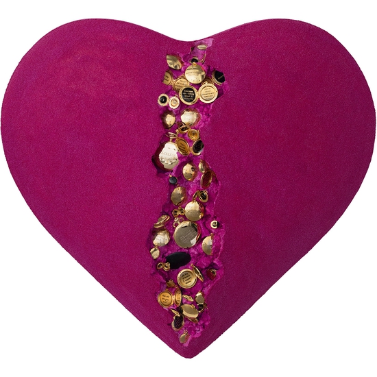 Jessica Lichtenstein: Delicious Torment, 2022, Concrete and plaster heart with engraved locks, 21 x 24 x 9 inches