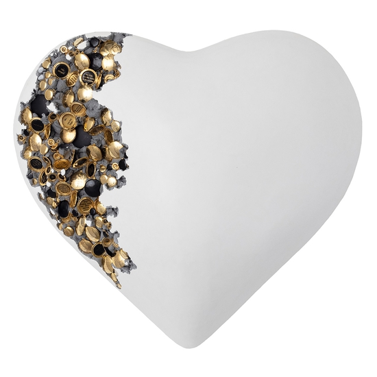 Jessica Lichtenstein: Happy Moment, 2022, Concrete and plaster heart with engraved lockets, 21 x 24 x 9 inches