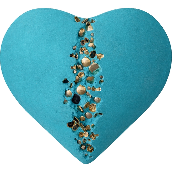 Jessica Lichtenstein: Keep it... as a memento, 2022, Concrete and plaster heart with engraved locks, 21 x 24 x 9 inches