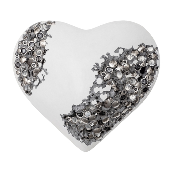Jessica Lichtenstein: Keep it as a memory, 2022, Concrete and plaster heart with engraved lockets, 21 x 24 x 9 inches