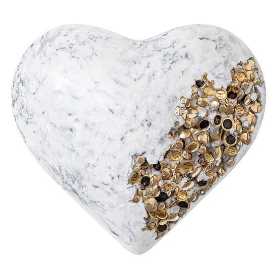 Jessica Lichtenstein: Today Is The Day, 2022, Concrete and plaster heart with engraved lockets, 21 x 24 x 9 inches