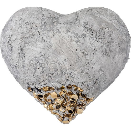 Jessica Lichtenstein: Whenever Wherever, 2022, Concrete and plaster heart with engraved lockets, 21 x 24 x 9 inches