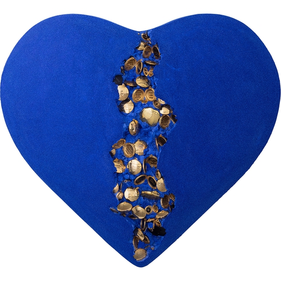 Jessica Lichtenstein: You're the one that..., 2022, Concrete and plaster heart with engraved lockets, 21 x 24 x 9 inches