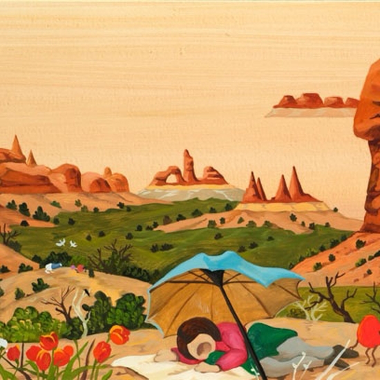 Hyunjeong Lim, Balanced Rock, 2026, Acrylic, oil on canvas, 12 x 36 inches