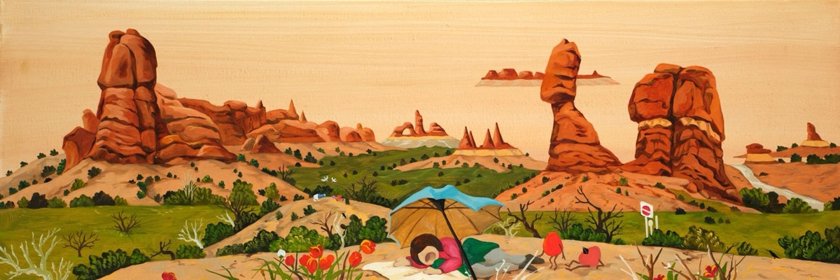 Hyunjeong Lim, Balanced Rock, 2026, Acrylic, oil on canvas, 12 x 36 inches