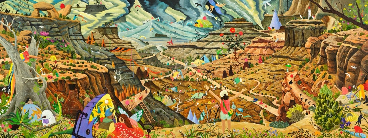 Hyunjeong Lim, Canyonlands, 2026, Acrylic, oil on canvas, 36 x 96 inches, Diptych