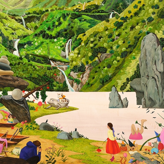 Hyunjeong Lim, Waterfalls, 2025, Acrylic, oil on canvas, 36 x 48 inches